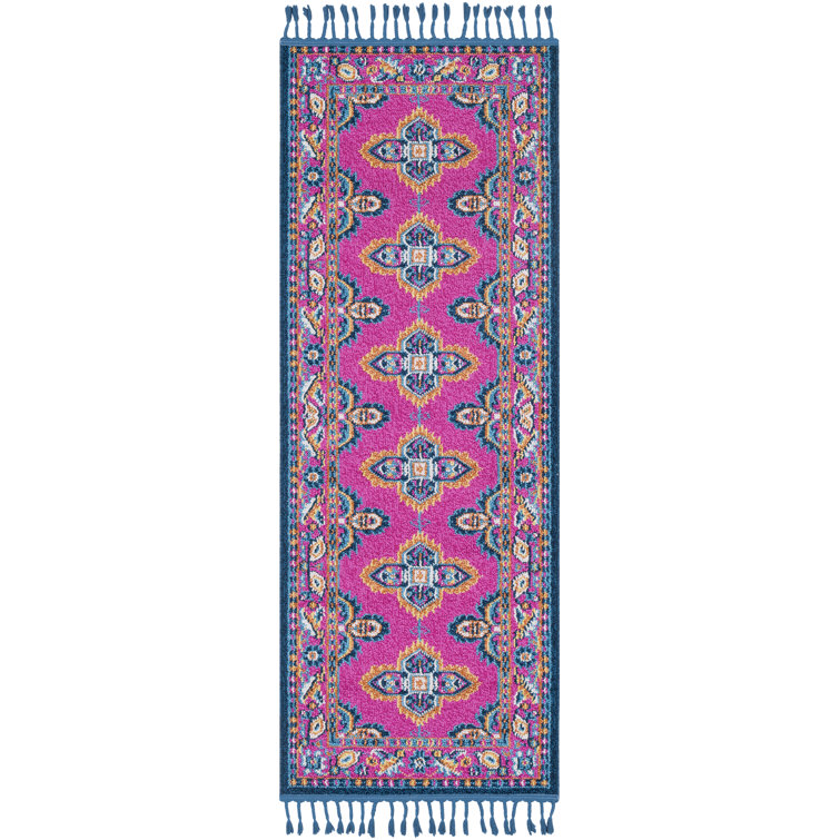 Bungalow Rose Denya Power Loom Performance Bright Pink/Navy Rug & Reviews Wayfair